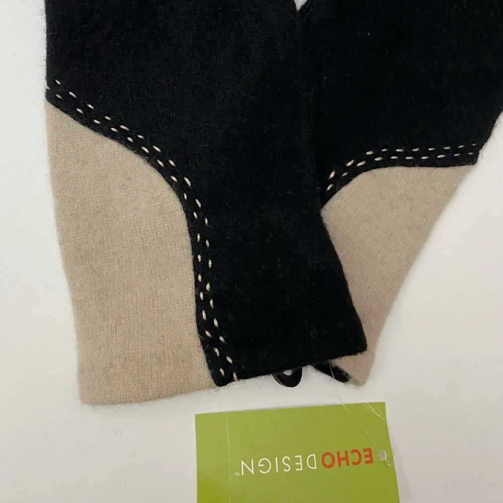 ECHO Design Black Oatmeal Knit Wool Cashmere Blend Winter Gloves Womens XL